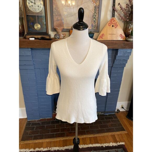 DRAPER JAMES S Ivory Bailey Peplum Sleeve Sweater Women's Pullover V-Neck Shirt - Picture 2 of 12